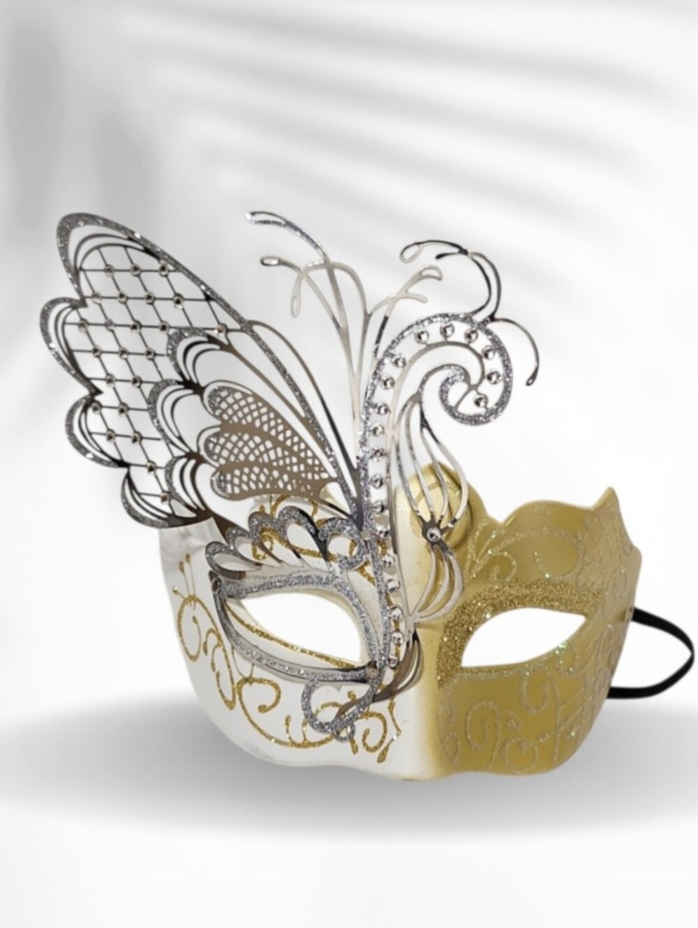 Silver & Gold Butterfly Inspired Masquerade Half Mask Ornate Filigree